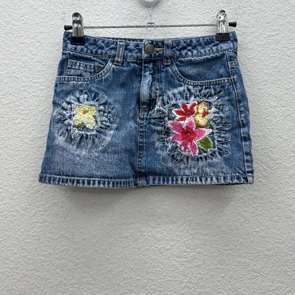 VTG Mary Kate Ashley Floral Embroidered Denim Jean Mini Skirt Girls size 7 - Picture 1 of 7